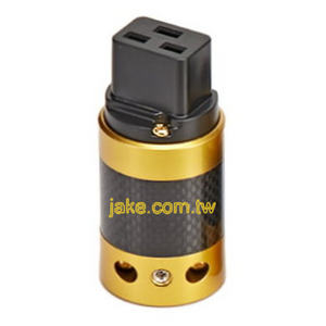 Audio Connector IEC 60320 C19 音响级欧规电源插座  金色烤漆, 黑色碳纤维外壳, 镀金